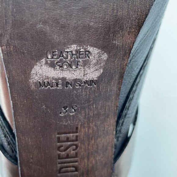 DIESEL leather Folie peep toe bootie boot platform black anthracite - Picture 12 of 14